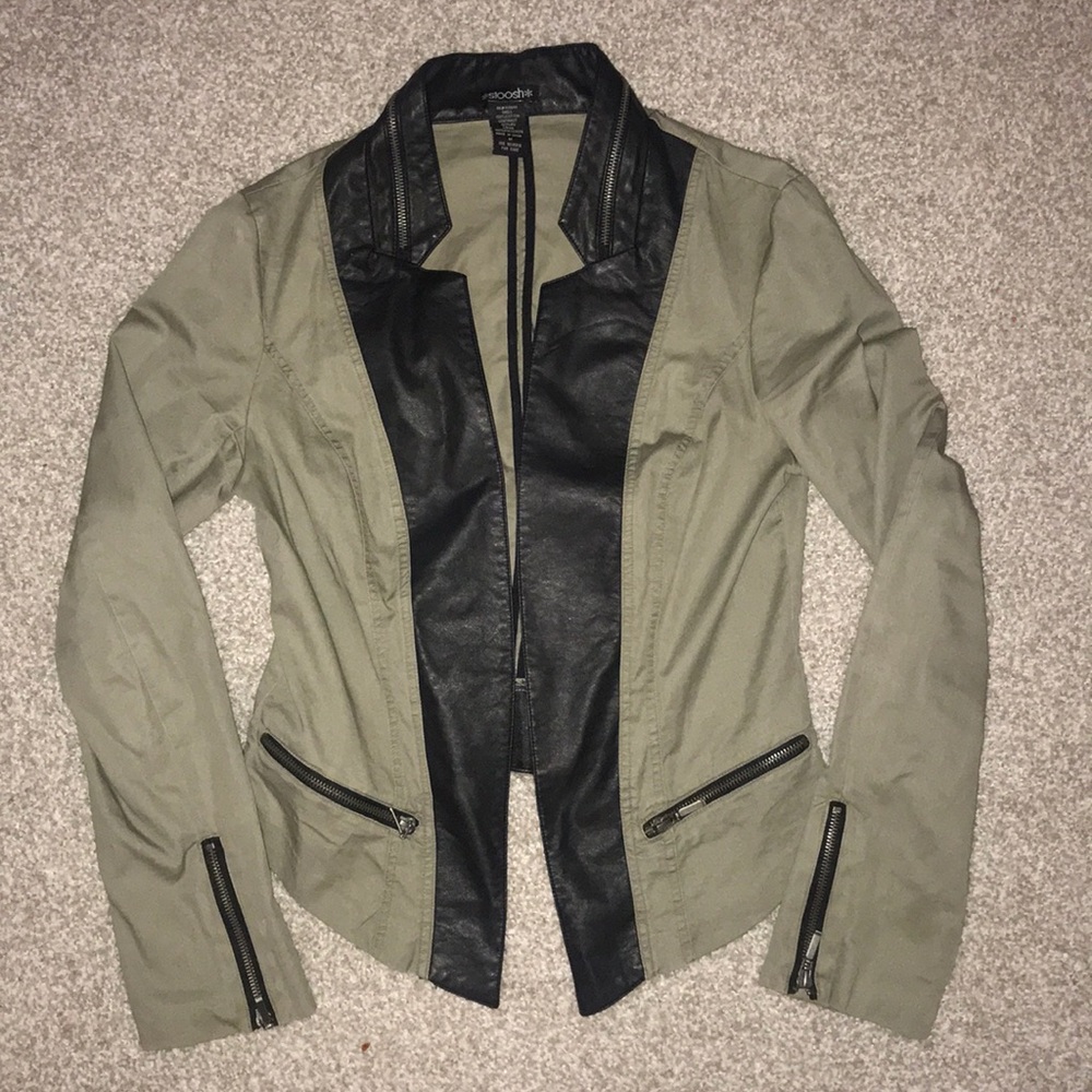 Green Jacket with Leather Detail
